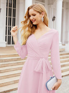 Bridesmaid Dress V-Back Waist Belt Mother of the Bride Wedding Guest 28031