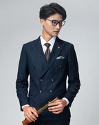 Double breasted suit men's suit British grey striped business casual suit men's formal suit slim fit groom's wedding dress