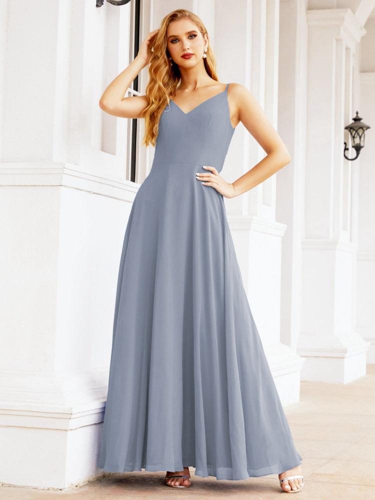 Numbersea Spaghetti Strap Bridesmaid Dresses V Neck Butterfly Back Fromal Evening Party Prom Gown 28036