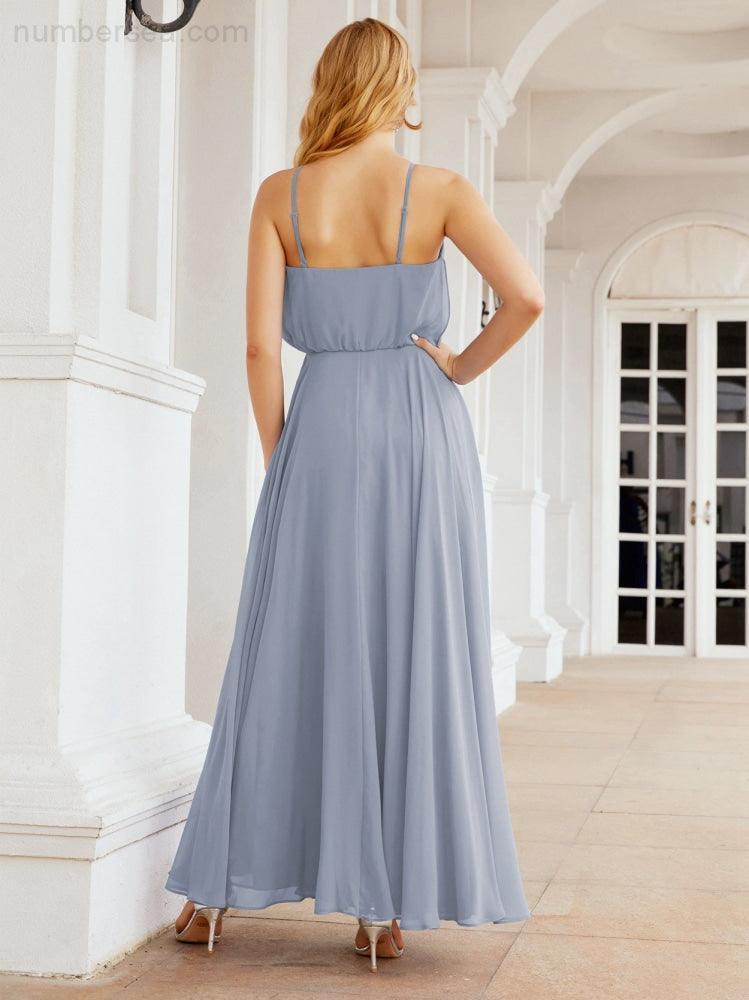 Numbersea  Halter Long Bridesmaid Dresses Formal A line Juniors Dress 28029