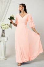 Numbersea  Formal Prom Gown Women V-Neck Chiffon Bridesmaid Dresses Long Bishop Sleeve Party Dress 2807