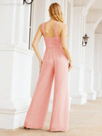 Numbersea Crisscross Neck Jumpsuit Formal Evening Dress Long Bridesmaid Dresses Bell-bottomed Pants 28033