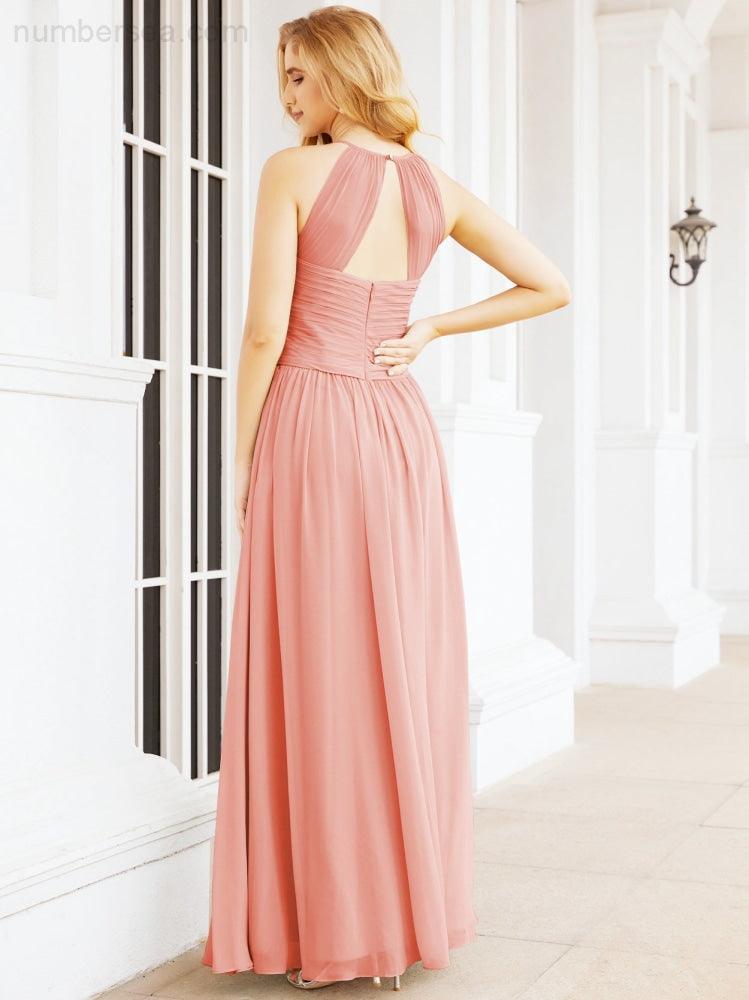 Numbersea Sleeveless Bridesmaid Dresses Long Prom Gown Zipper with Keyhole Back 28056