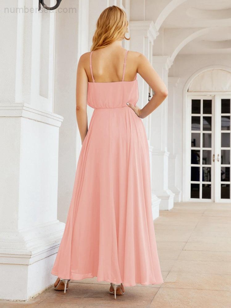 Numbersea  Halter Long Bridesmaid Dresses Formal A line Juniors Dress 28029