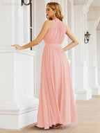Numbersea Halter Bridesmaid Dress Empire Waist Formal Evening Prom Gown for Mother of The Bride 28030