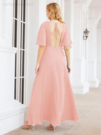 Numbersea V-Neck Bridesmaid Dress Chiffon Long Open Back Formal Dresses for Women Party Evening 28067
