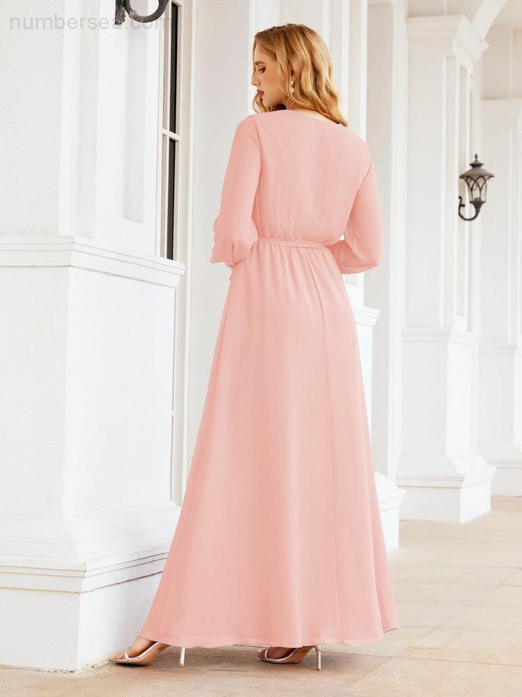 Numbersea Women's Chiffon Bridesmaid Dress A line Long Sleeves Formal Evening Prom Gown for Wedding Guest 28032