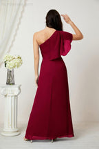 Numbersea  Chiffon Ruffled One Shoulder Long Bridesmaid Dresses A-line Formal Evening Gown Side Split 2809