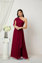 Numbersea  Chiffon Ruffled One Shoulder Long Bridesmaid Dresses A-line Formal Evening Gown Side Split 2809