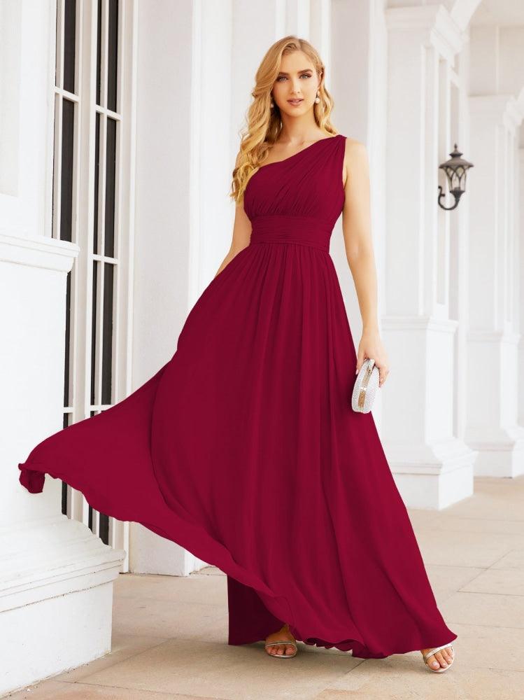 Numbersea One Shoulder Bridesmaid Dresses Long Maxi Formal Evening Party Prom Gowns 28061