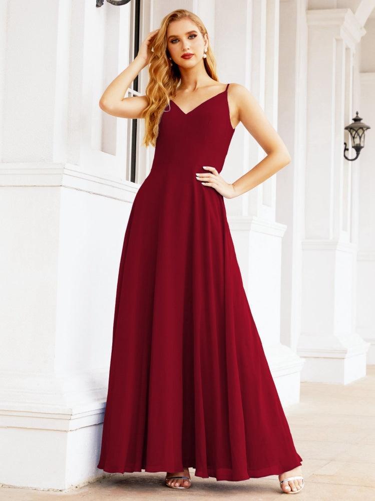 Numbersea Spaghetti Strap Bridesmaid Dresses V Neck Butterfly Back Fromal Evening Party Prom Gown 28036