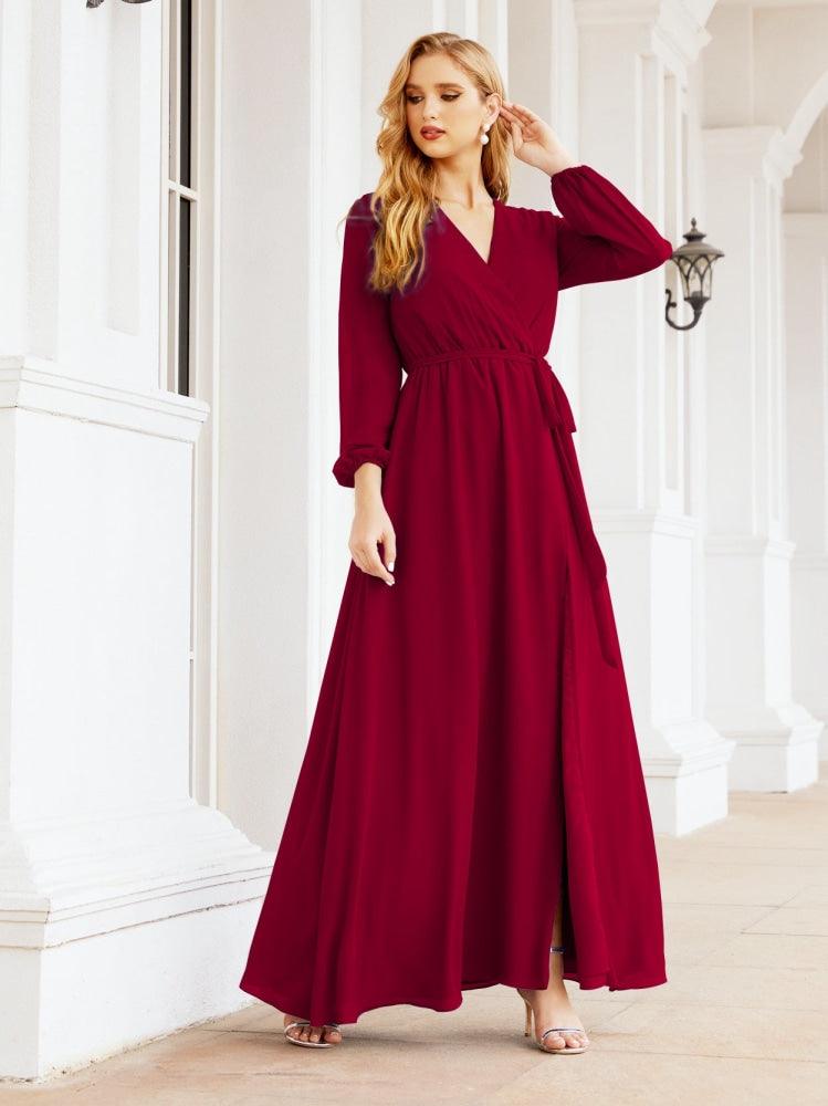 Numbersea Women's Chiffon Bridesmaid Dress A line Long Sleeves Formal Evening Prom Gown for Wedding Guest 28032