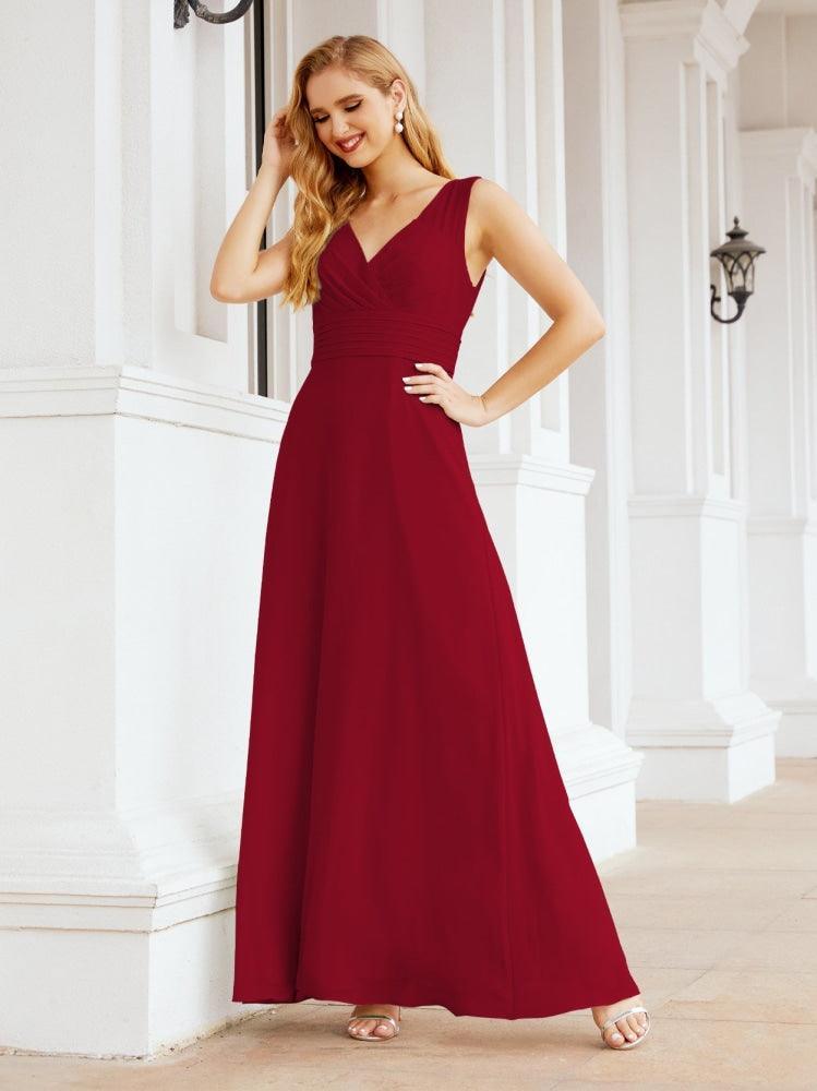 Formal Prom Gown Elegant V-Neck Sleeveless Bridesmaid Dresses for Wedding Party 28037