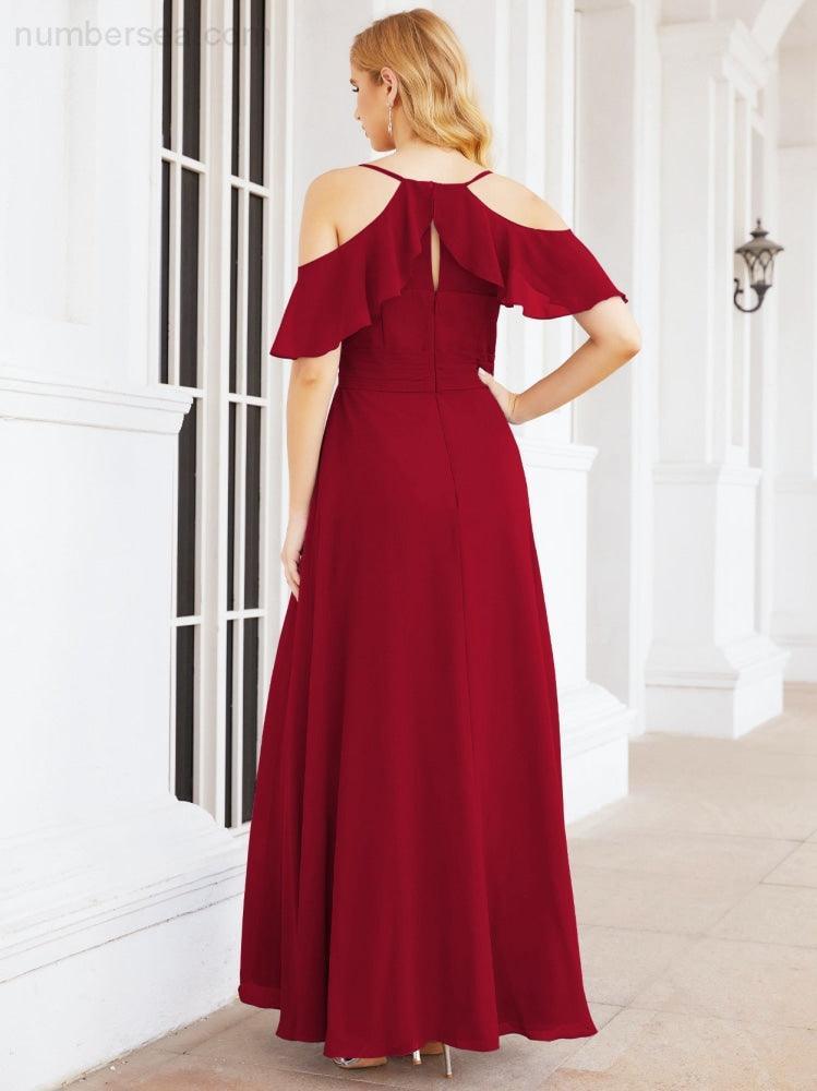 Numbersea Cold Shoulder Long Bridesmaid Dresses Side Slit Formal Prom Gowns Party Wedding 28070