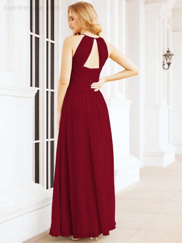 Numbersea Sleeveless Bridesmaid Dresses Long Prom Gown Zipper with Keyhole Back 28056