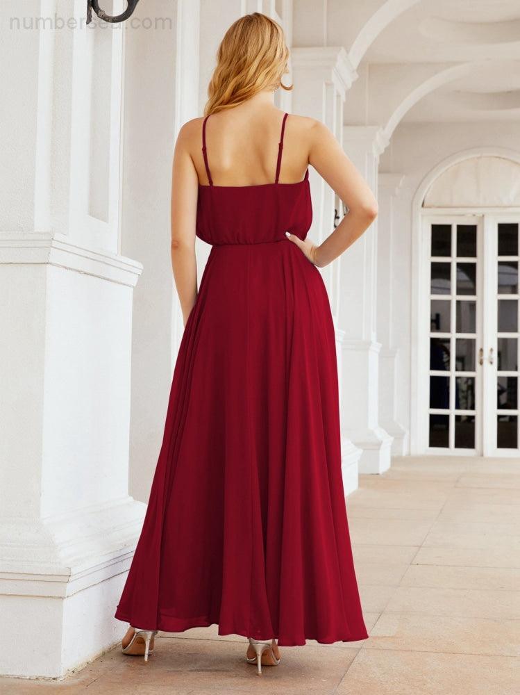 Numbersea  Halter Long Bridesmaid Dresses Formal A line Juniors Dress 28029