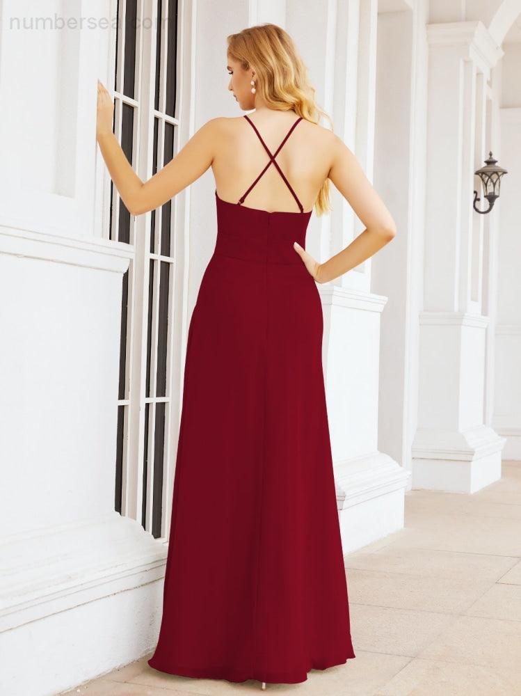 Numbersea Halter Bridesmaid Dresses with Pockets Sleeveless Formal Evening Party Prom Gowns  28055