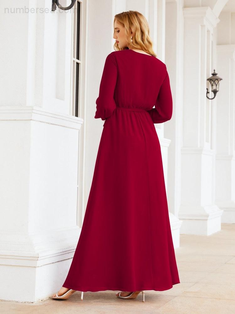 Numbersea Women's Chiffon Bridesmaid Dress A line Long Sleeves Formal Evening Prom Gown for Wedding Guest 28032