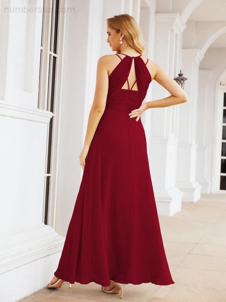 Numbersea Double Spaghetti Straps Bridesmaid Dresses for Women Long Formal Party Dress Side Split 28051