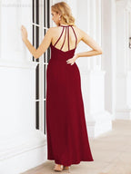 Numbersea Spaghetti Strap Bridesmaid Dresses V-Neck Long A-Line Formal Prom Gowns 28063