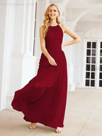 Numbersea Sleeveless Bridesmaid Dresses Long Prom Gown Zipper with Keyhole Back 28056