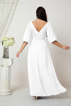 Numbersea  Formal Prom Gown Women V-Neck Chiffon Bridesmaid Dresses Long Bishop Sleeve Party Dress 2807
