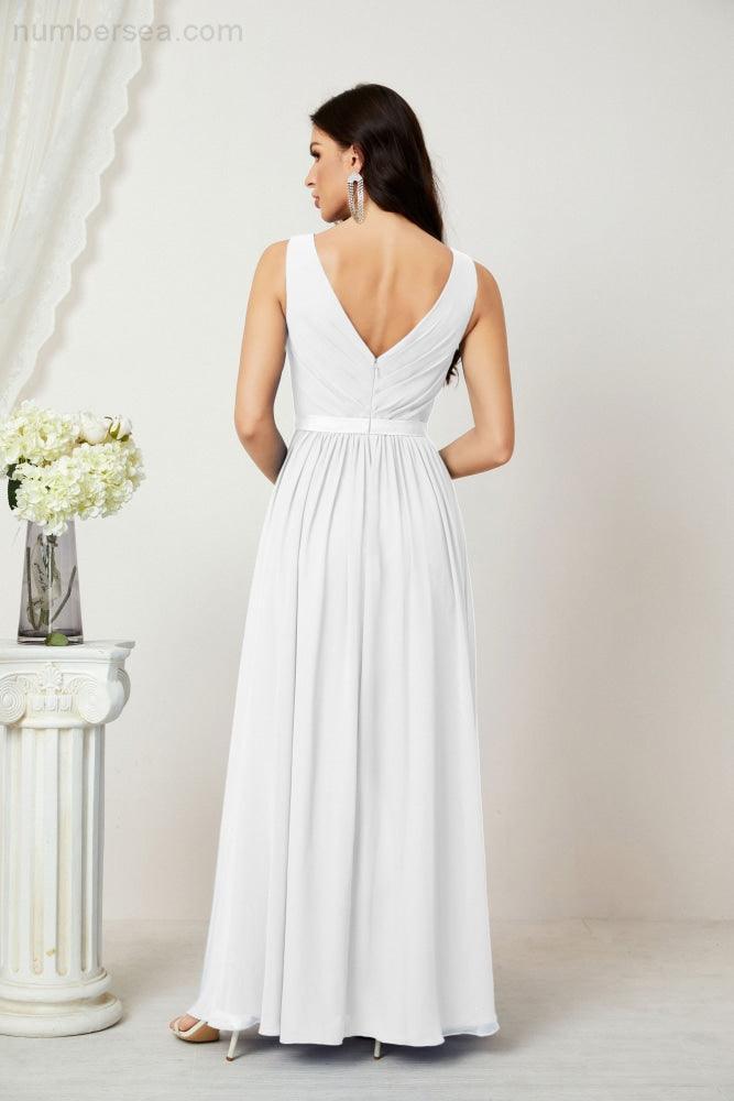 Women's Chiffon Long Bridesmaid Dresses A line Sleeveless Formal Prom Gown for Evening Party Homecoming Dresses 2808