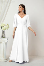 Numbersea  Formal Prom Gown Women V-Neck Chiffon Bridesmaid Dresses Long Bishop Sleeve Party Dress 2807