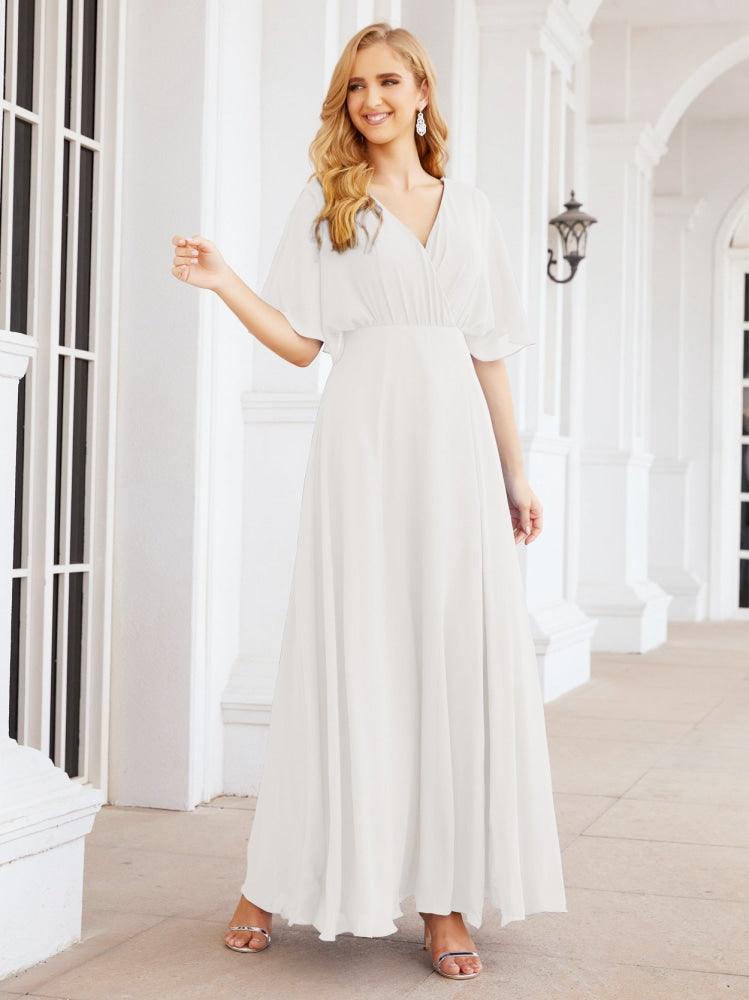 Numbersea V-Neck Bridesmaid Dress Chiffon Long Open Back Formal Dresses for Women Party Evening 28067