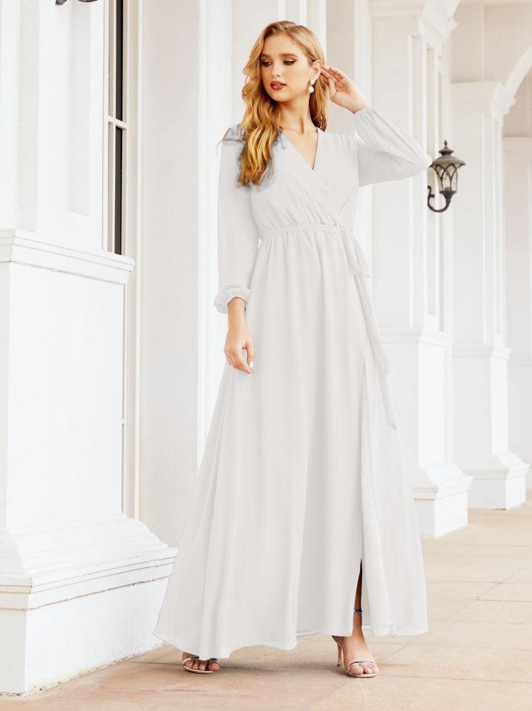 Numbersea Women's Chiffon Bridesmaid Dress A line Long Sleeves Formal Evening Prom Gown for Wedding Guest 28032