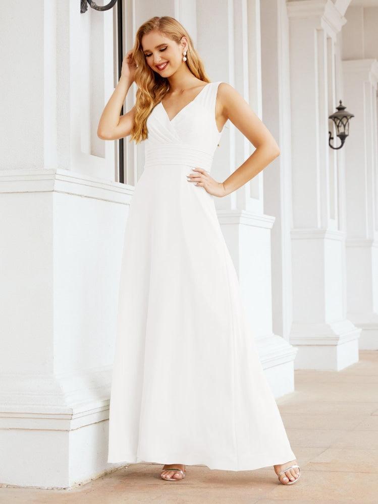 Formal Prom Gown Elegant V-Neck Sleeveless Bridesmaid Dresses for Wedding Party 28037