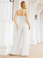 Numbersea Crisscross Neck Jumpsuit Formal Evening Dress Long Bridesmaid Dresses Bell-bottomed Pants 28033