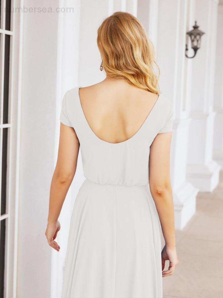 Numbersea V-Neck Bridesmaid Dresses Long Cap Sleeves Prom Evening Formal Gowns 28071
