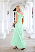 Ladies Chiffon V Neck Sleeveless Floor Length Bridesmaid Evening Dress Wedding Party Evening Dress 28126