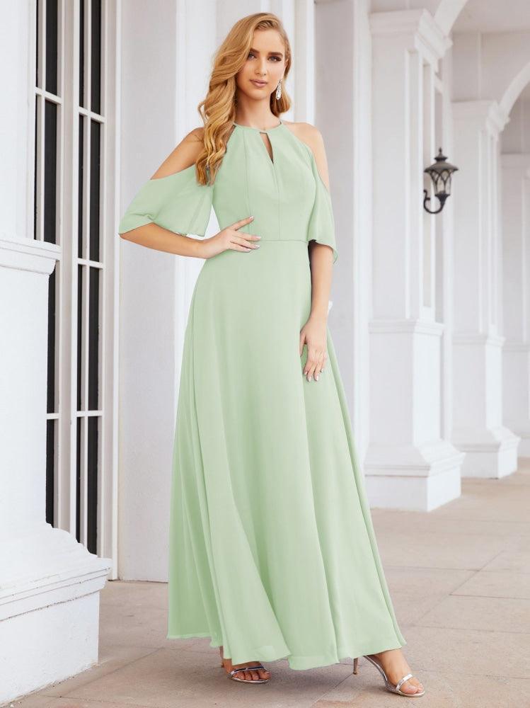 Numbersea Cold Shoulder Bridesmaid Dresses A-Line Long Formal Evening Gowns 28074