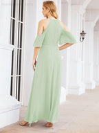 Numbersea Cold Shoulder Bridesmaid Dresses A-Line Long Formal Evening Gowns 28074