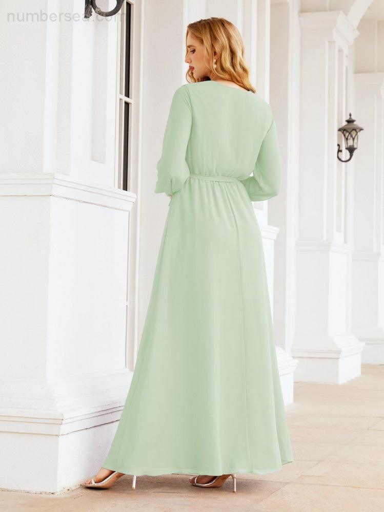Numbersea Women's Chiffon Bridesmaid Dress A line Long Sleeves Formal Evening Prom Gown for Wedding Guest 28032