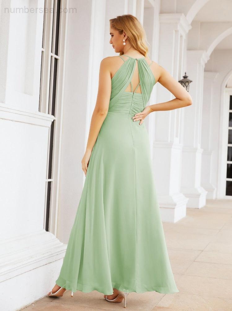 Numbersea Double Spaghetti Straps Bridesmaid Dresses for Women Long Formal Party Dress Side Split 28051