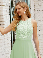 Lace Bridesmaid Dress Floor Length Evening Gowns with Pockets 28017