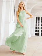 Numbersea Sleeveless Bridesmaid Dresses Long Prom Gown Zipper with Keyhole Back 28056