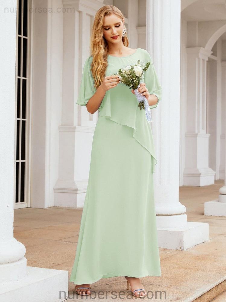 Numbersea Formal Party Gown Dress Long Mother of The Bride Dresses with Ruffle Cape 28026