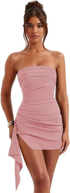 Dusty Rose strapless ruched short homecoming dress front view