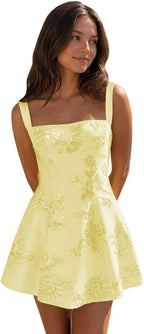 Yellow floral lace corset mini dress main color view