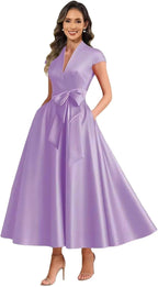 Lilac satin mother of the bride dress main color view