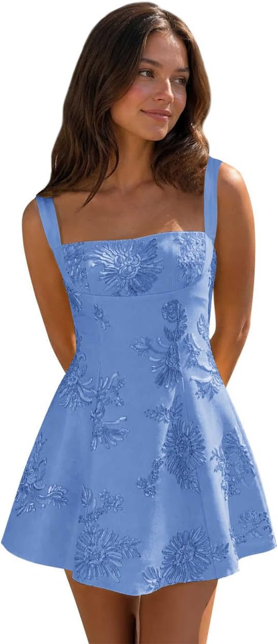 Dusty Blue floral lace corset mini dress main color view