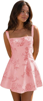 Coral floral lace corset mini dress main color view