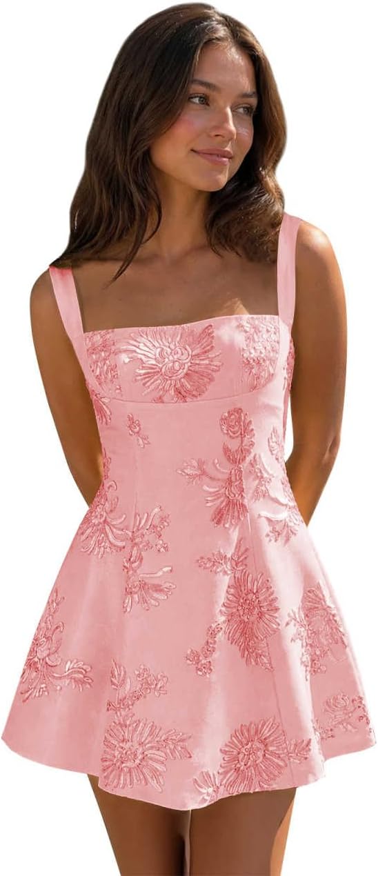 Coral floral lace corset mini dress main color view