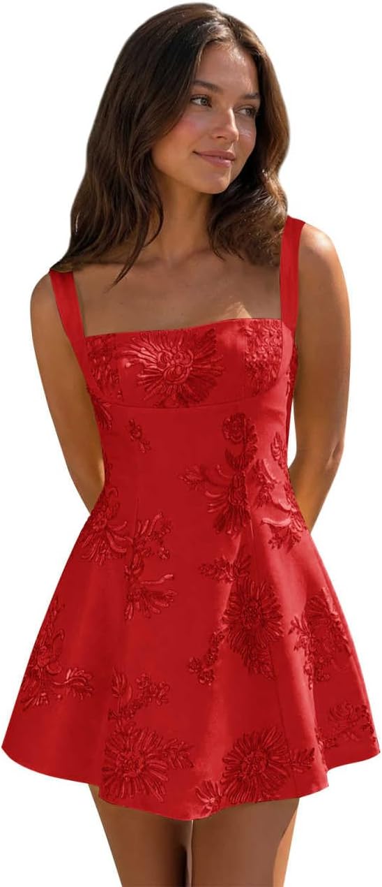 Red floral lace corset mini dress main color view
