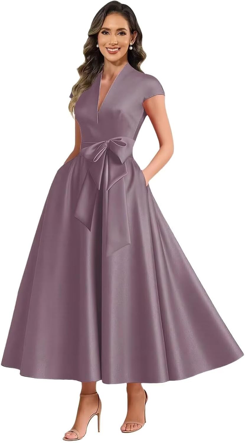 Mauve satin mother of the bride dress main color view