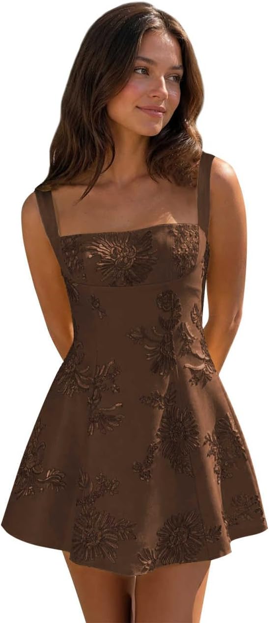 Chocolate floral lace corset mini dress main color view
